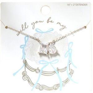 Bridesmaid Necklace Double Crystal Silver Pendant NWT